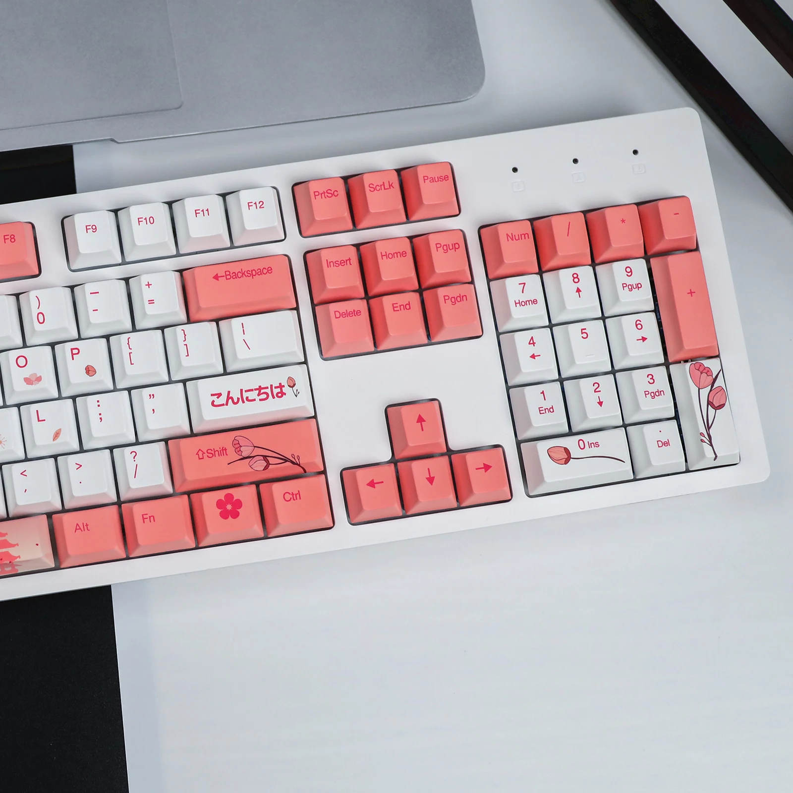 HZGAMER 115Keys Pink Keycaps, CHERRY OEM Profile Dye Sublimation Gaming Mechanical Keyboard Custom Lovely Keycaps PBT Keycap Set