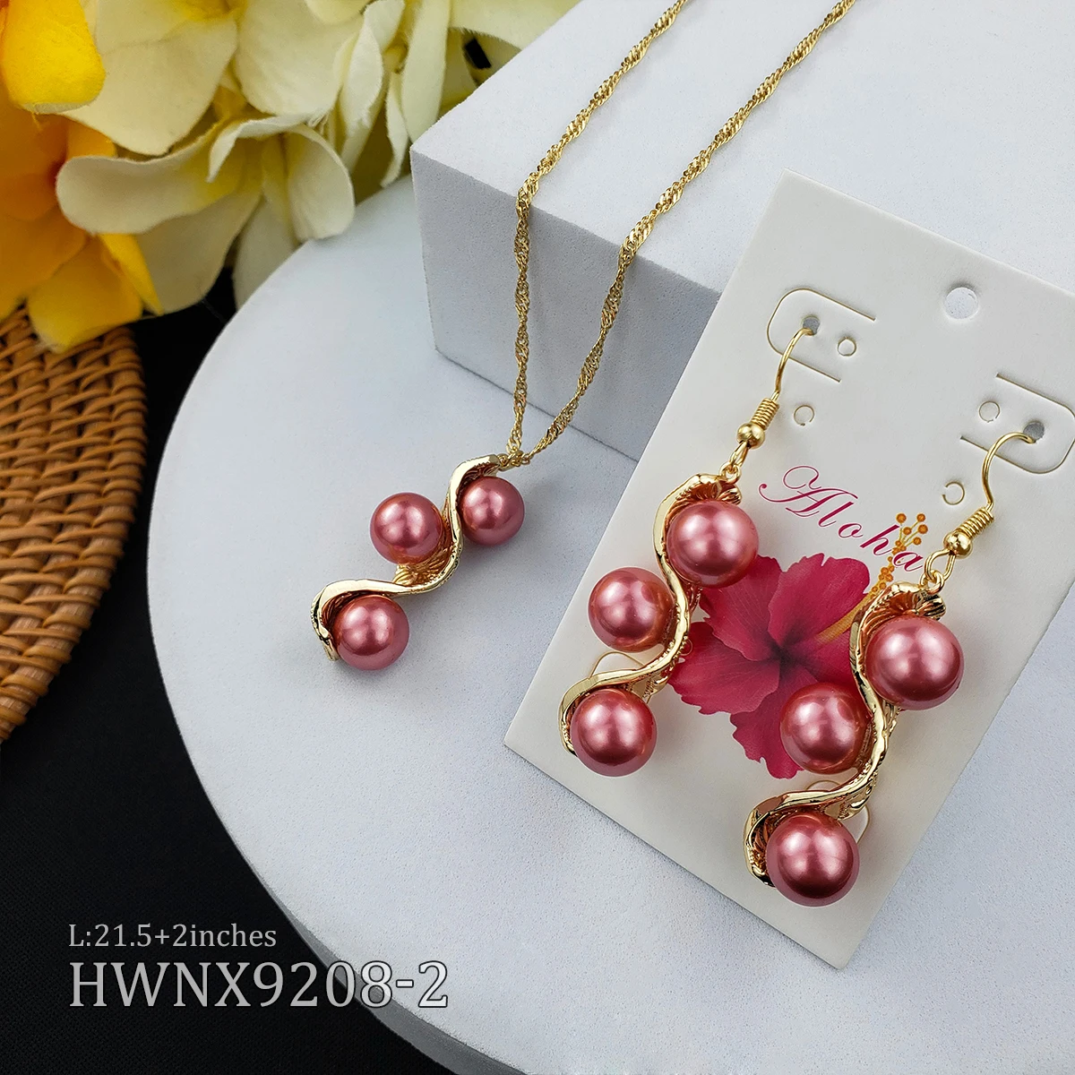 
Necklace Earring Pearl Women Set 18K Gold Plated set jewelry hawaiian 