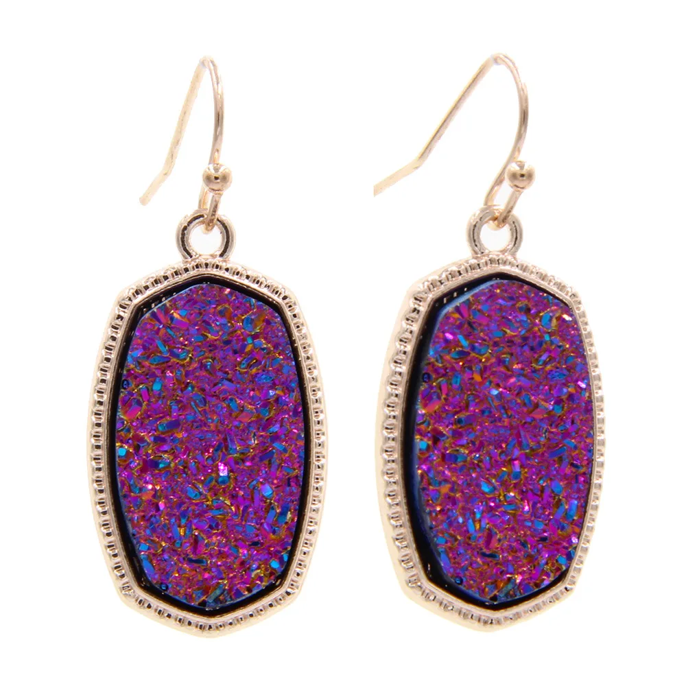 luxury designer jewelry women Oval Style Resin Drusy Druzy Charms Earings Brand Jewelry for Wedding Party Gift Christmas RGOLD