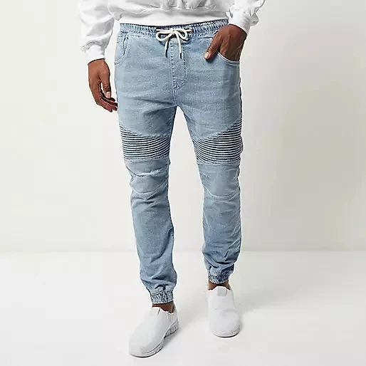 Lanwo Wholesale Washed Blue Jeans Pants for Men Straight Distressed Hole Casual Men Denim Trousers Bleach Biker Jogger Jeans