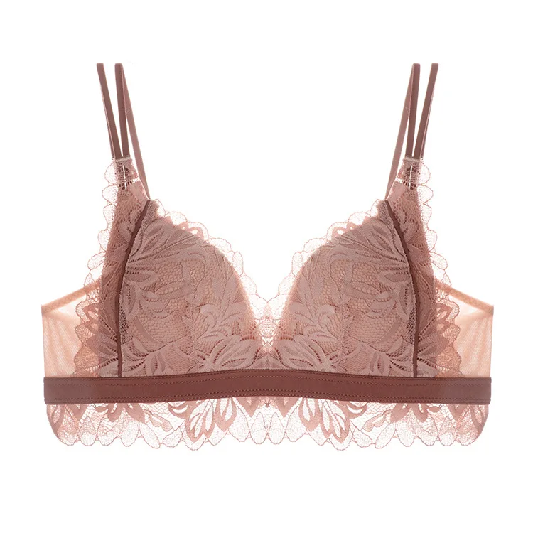 French Triangle Cup Beautiful Back Seamless Sexy Lace Wire Free Women Bra 32 size Lingerie Underwear Set inner wears women bra