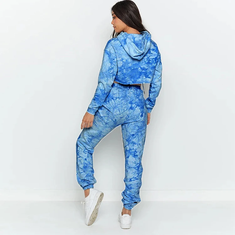 2021 New Hot Style Suit Women Clothing Tie-dye Print Casual Wear Sexy Crop Tops And Pants Set Sport Two Piece Outfits Tracksuit
