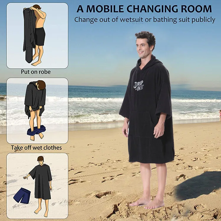 Cotton Surf Poncho Towel Quick Dry Hooded Beach Changing Towel Poncho Robe Cloak for Surfing Beach Swimming