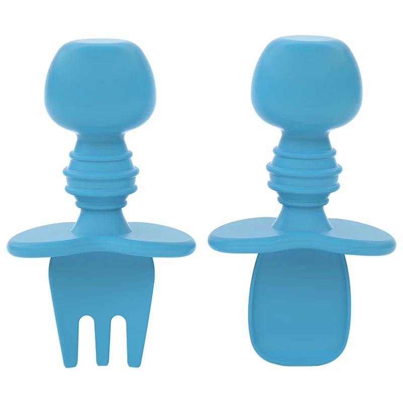 Baby Silicone Licking Training Predator Fork Spoon short handle Infant Feeding Mini Silicone Spoon Fork Tableware Set