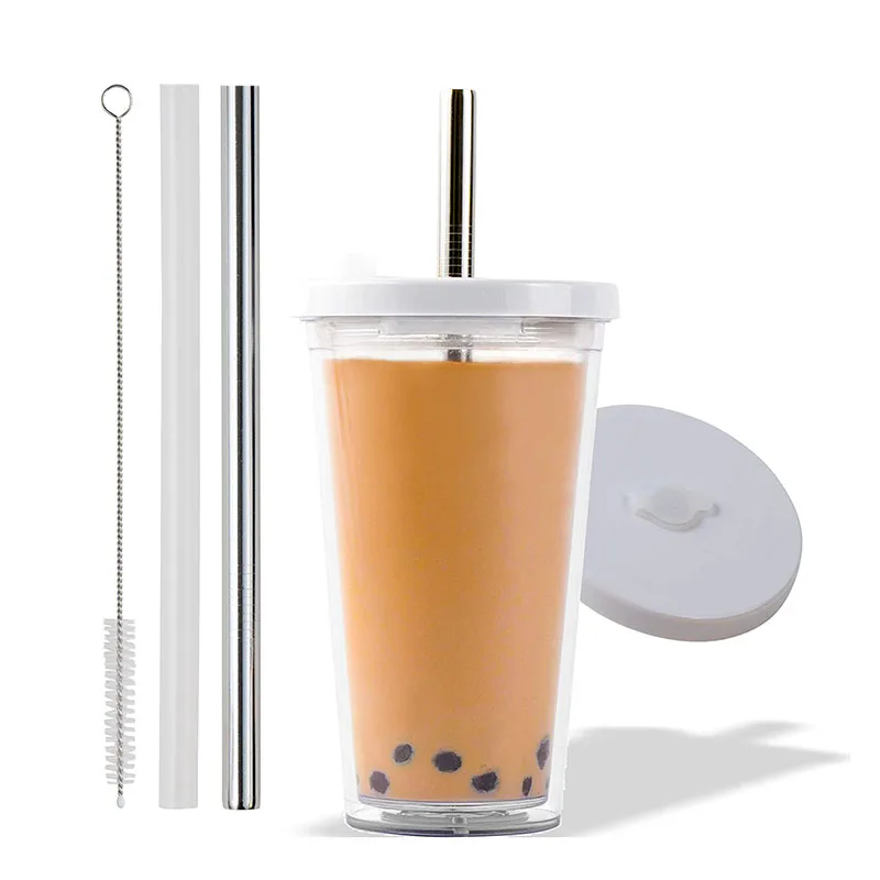 24OZ Заказные с двойной стенкой прозрачные пластиковые Боба стакан чашки многоразовые bubble tea/машина по изготовлению крышек для пластиковых стаканчиков соломенная шляпа