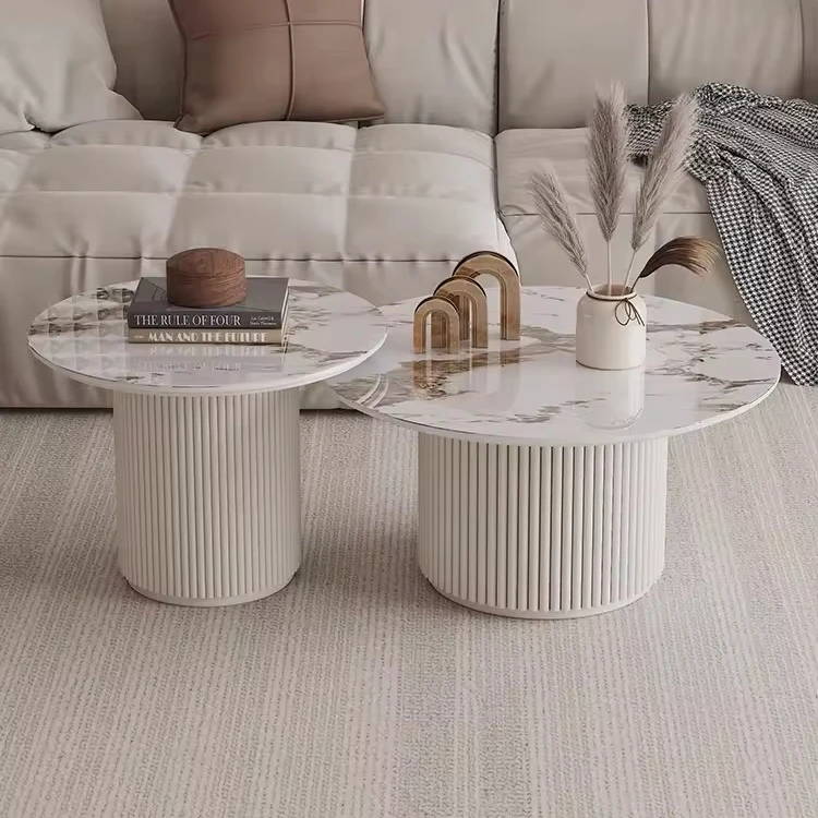 Light luxury round rock slab table side table combination modern minimalist designer special-shaped round Nordic coffee table
