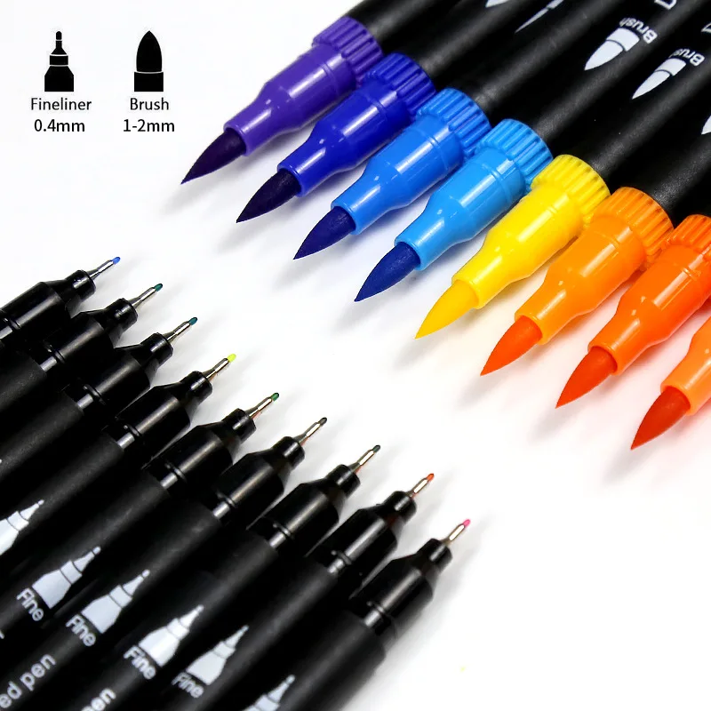 factory cheap dual tips design permanent waterproof fineliners marker pen set with two fine line broad felt tips