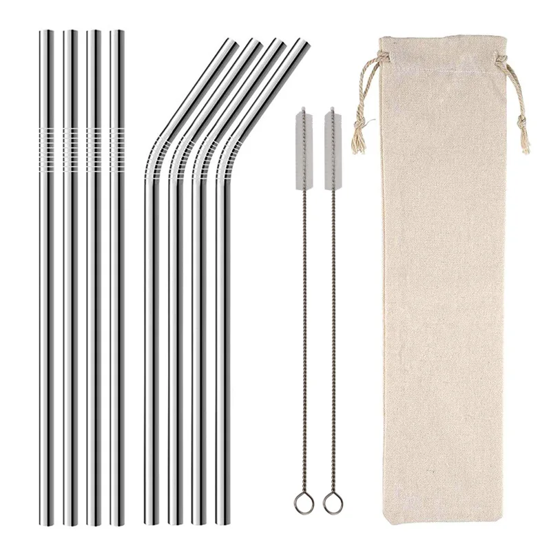 
Custom Reusable 304 Stainless Steel Drinking Metal Straw With Bag 