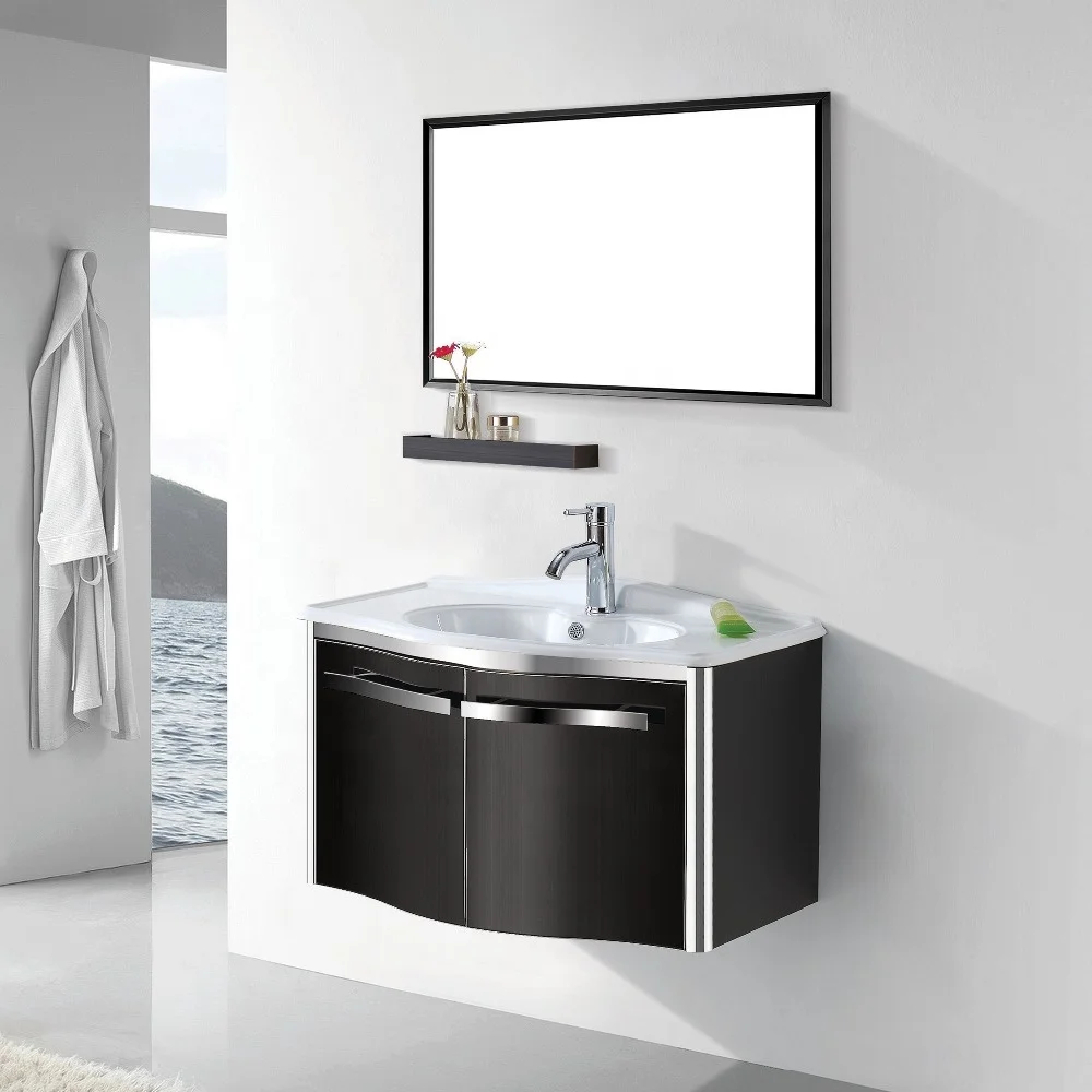 Hot sale Small size space saving bathroom furniture with white ceramic wash basin & teeth brush holder