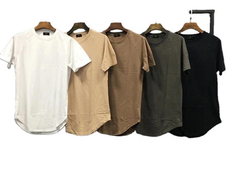 Wholesale 95% Cotton 5% Spandex 180g Scoop Round Bottom Curved Hem T-shirt Plain Dyed High Quality Tshirt Men