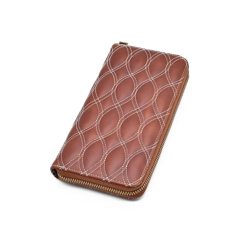 custom fashionable ladies quilted genuine real cowhide leather RFID zipper purse wallets for women