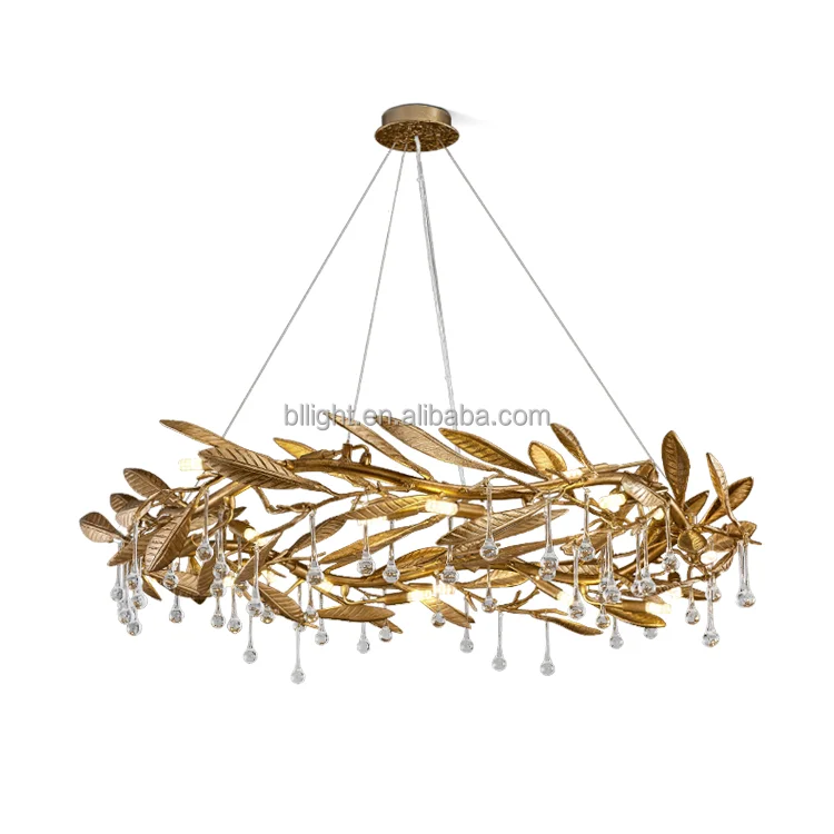 Luxury Crystal Chandelier Antique Bronze Gold Chandeliers Lighting Tree Branch Dining Room Raindrop Chandelier Hanging Pendant
