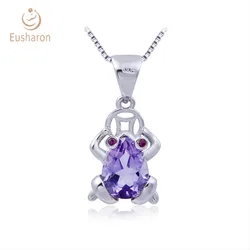 Animal Jewelry Frog Shape Design S925 1.5ct Natural Amethyst Pendant Gemstone Necklace