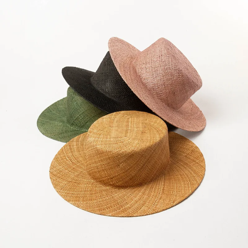Hot selling solid ladies straw visor plain hats with logo