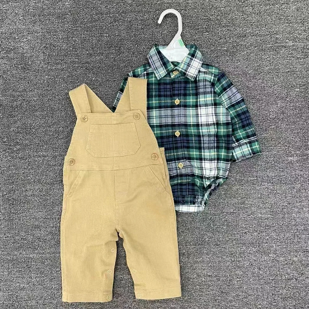Hot Sales New Born Clothes Sets For Baby Boy 0-3 Months Babies Long Sleeves Polo Boys Shirt Rompers +Overall 2pcs Sets