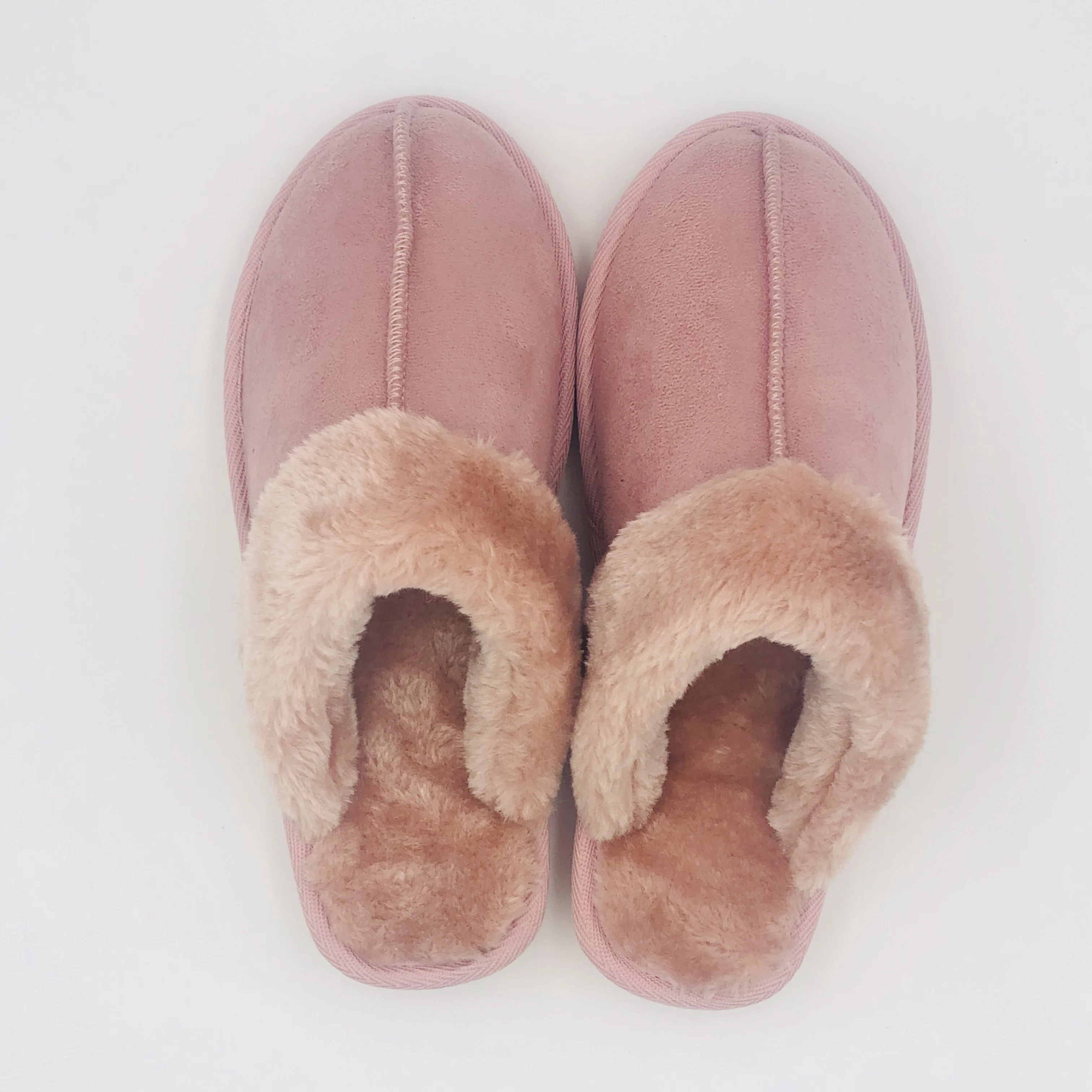 Wholesale suede upper furry lining indoor slippers slides in winter fake leather boots for ladies