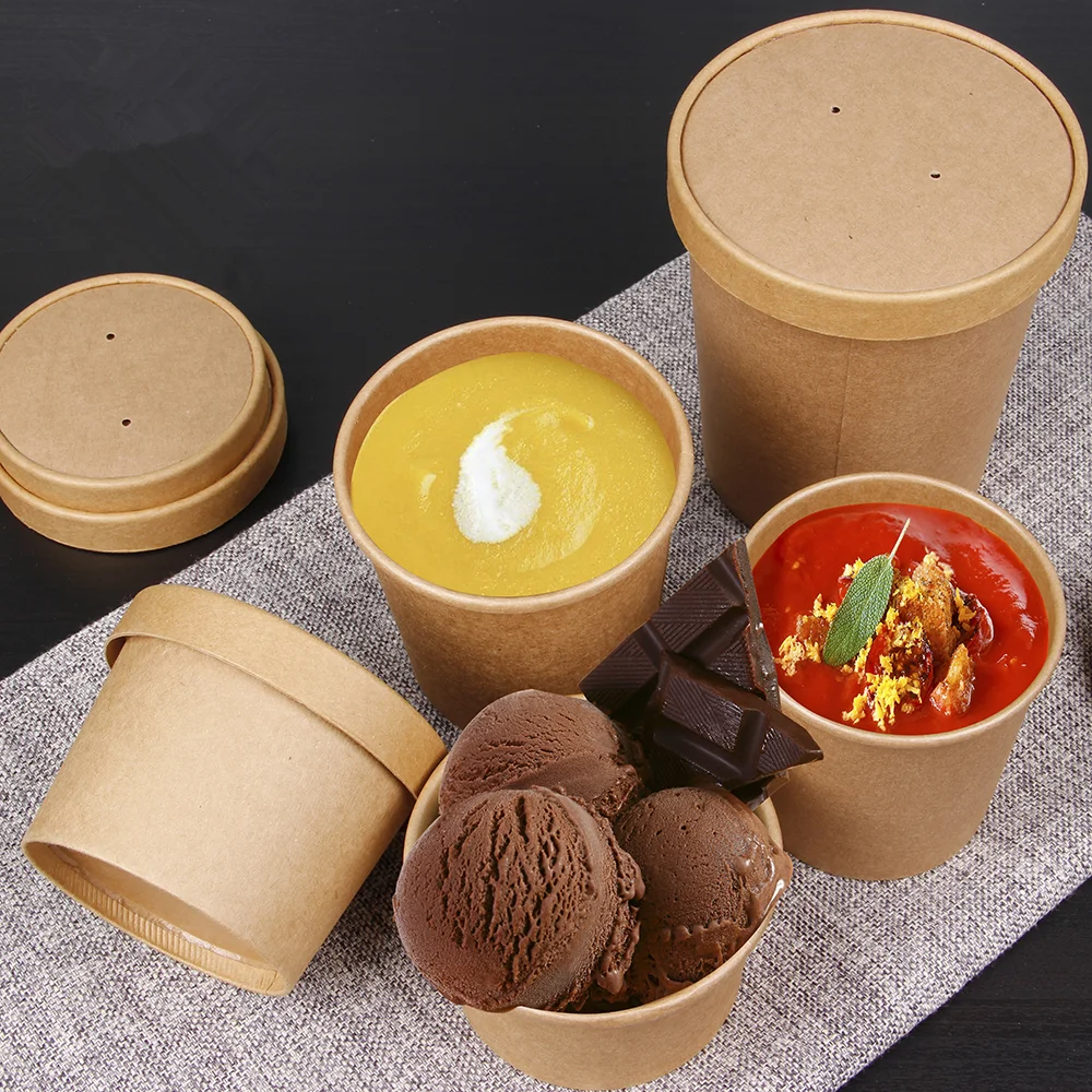 disposable 8 12 16 24 32 oz paper packaging cup bowl noodle bowl with lid ,to go cups paper soup containers with lids