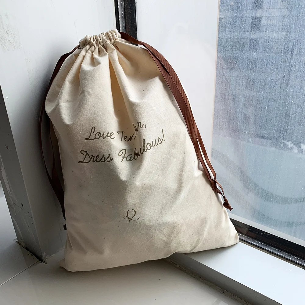 Перерабатываемый хлопковый мешочек с логотипом на шнурке мешок для пыли натуральная обувь хранение одежды