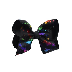 4-inch bronzing unicorn hair bows for girls jojo Ribbon bow hair clips for kids
