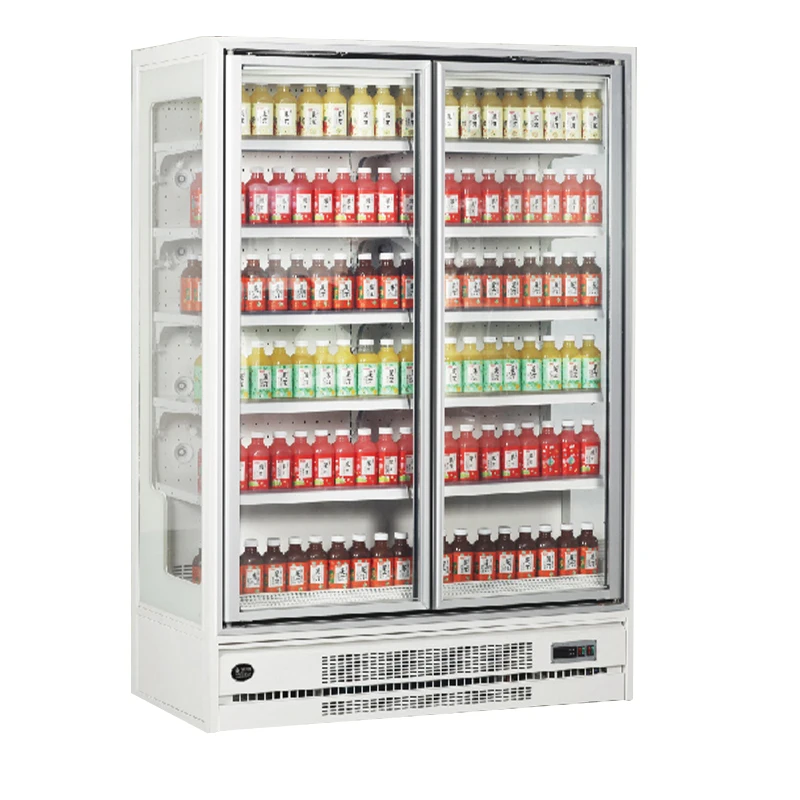 Supermarket two glass doors beverage cooler display refrigerator beer showcase cooler fridge