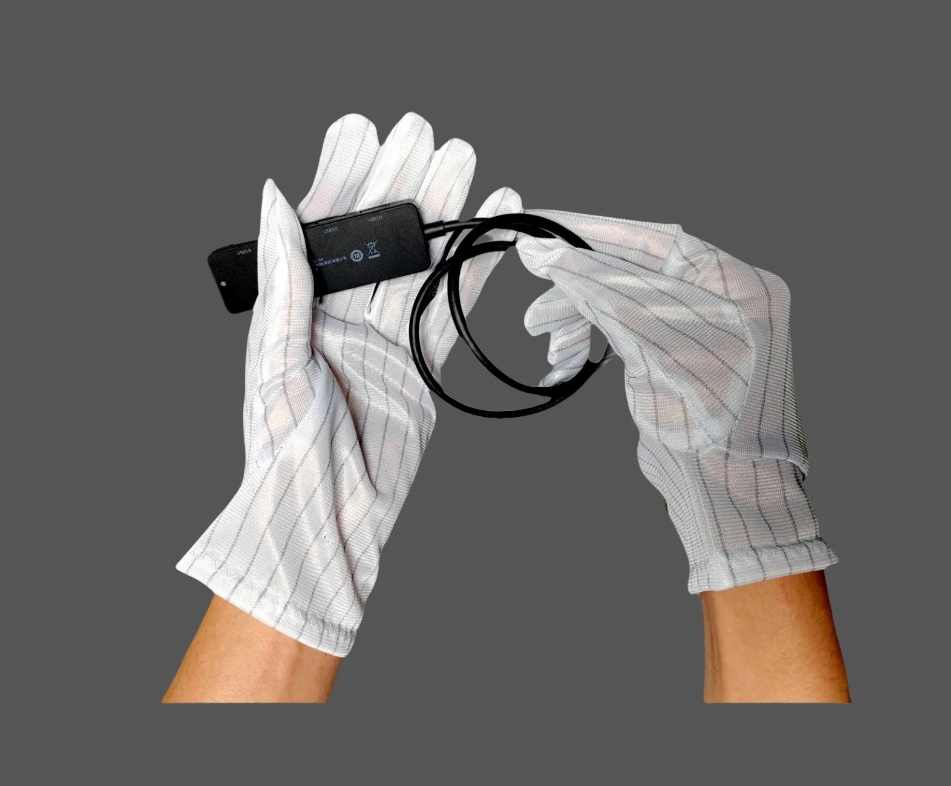 Reusable Stripe Polyester Conductive Carbon Wire Antistatic ESD Dust Free Fabric Cleanroom Gloves