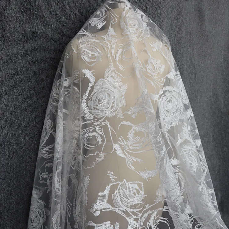Mesh lace fabric three-dimensional rose embroidery garment lace fabric