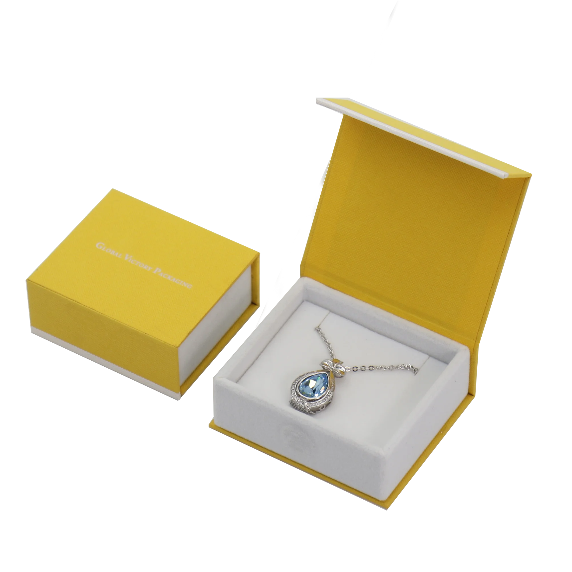 2022 GVP High Quality Yellow Ppaer Jewelry Gift Box Infinity Boxes Cardboard Logo Printed Jewellery Velvet Box