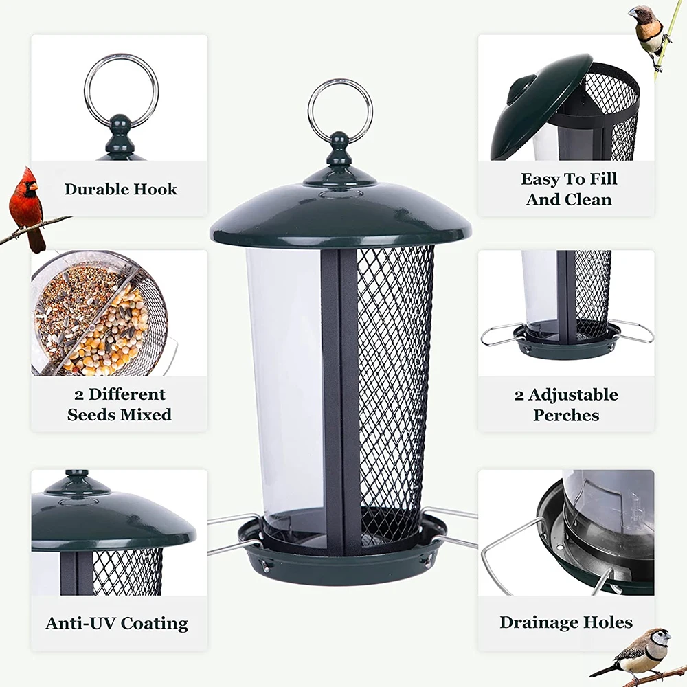 2 in 1 Bird Feeders for Outside, Hanging Metal Bird Feeder for Finch Cardinal