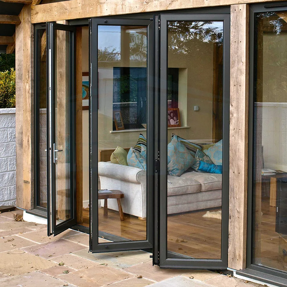 Customized Waterproof Aluminum Glass Bi fold Sliding Folding Door For Patio