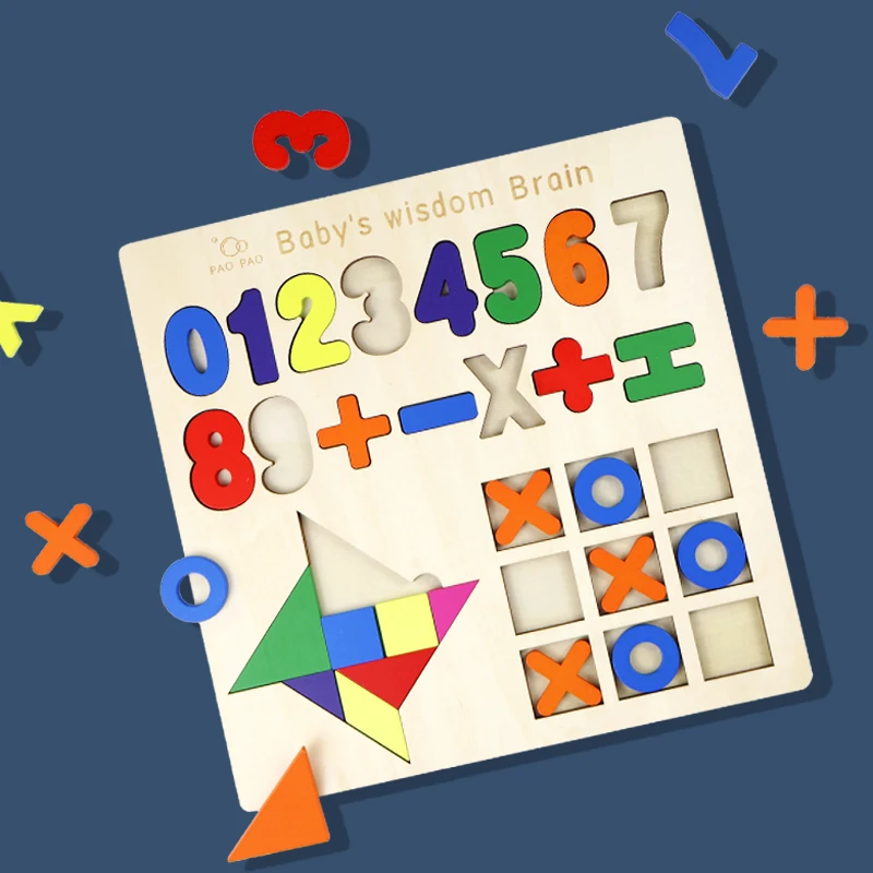 Multi-functional digital cognitive shape building block matching board early education board game wooden puzzle 3d children toys