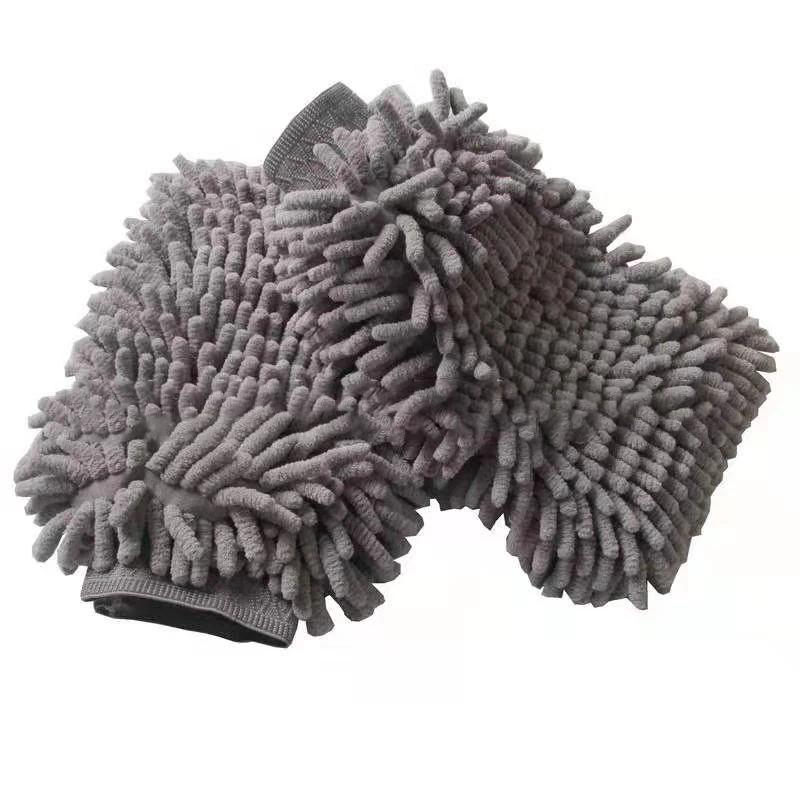 Car wash gloves double-sided gray chenille gloves car cleaning gloves