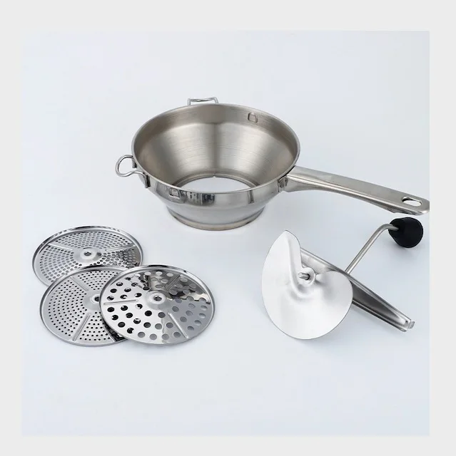 Rotary Food 304 Stainless Steel Vegetable Mill Strainer Potato Masher Grinder with 3 Milling Discs food mill