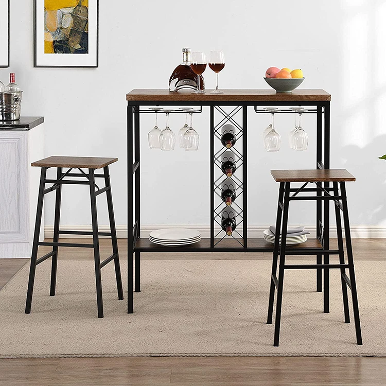 Industrial Modern Kitchen Dining Table Wood High Pub Bar Table and Chairs Sets