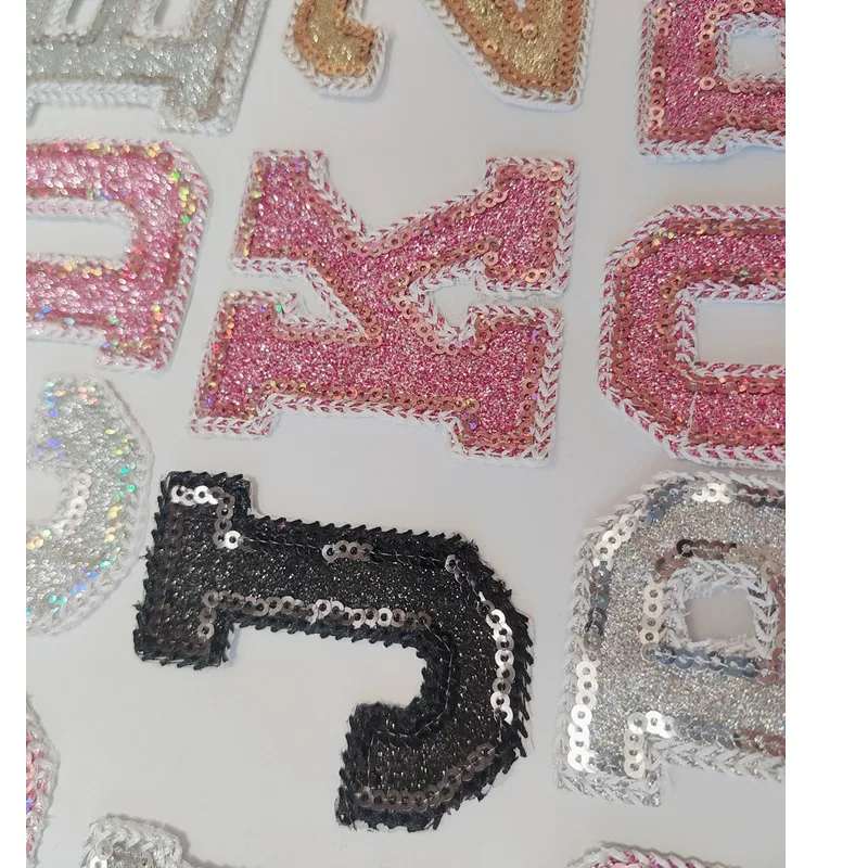 Sequin Patches Iron on Clothing Embroidery Letter Patch for Caps Hat Embroidered for Bags Heat Press Custom Patches for Clothes