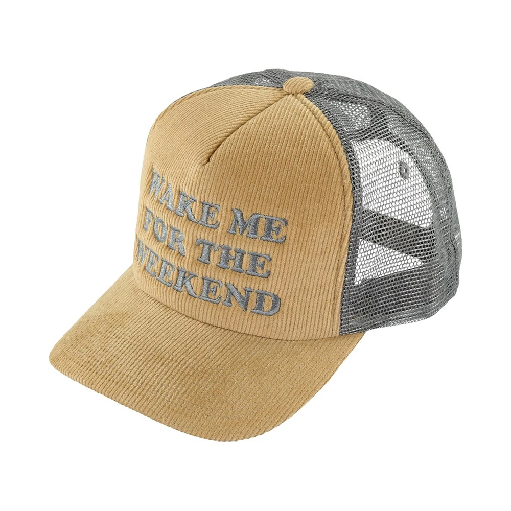 custom logo wholesale fitness classic adult mesh back light brown corduroy trucker hat cap