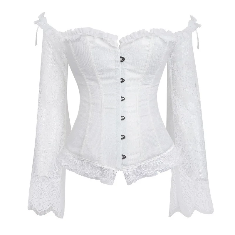 Lace Long Sleeved Fishbone Corset Wedding Parties Waist Cinching Bubble Sleeves Strapless Corset For Outerwear