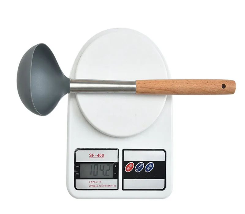 New style high quality kitchen utensil set silicone material with wood handle cooking tools