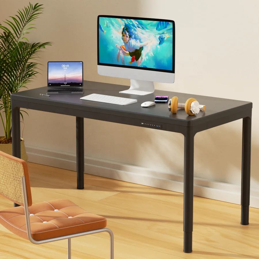 V-mounts electric quad-motor sit to stand executive desk dinner table with fast charging ports VM-JSD8-03-D