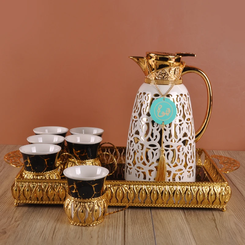 Saudi Arabic Dallah Gold Plating PP Shell Glass Inner Coffee Jug Teapot Thermos Flask Dallah