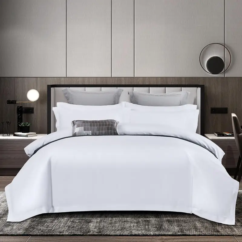 2023 luxury bed sheets hotel linen 40S&60S long staple cotton sateen solid white 4 pieces bedding set for star hotel