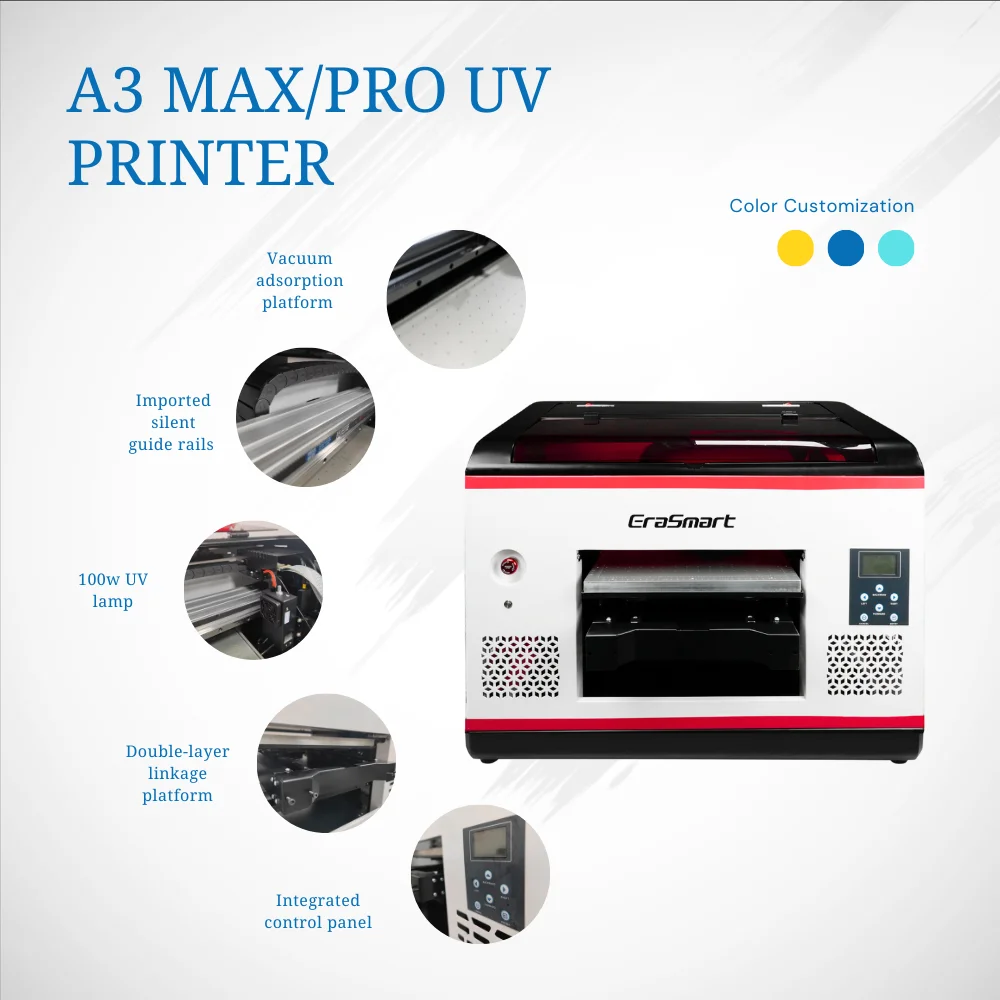 Erasmart Desktop Small 3545 Inkjet Printer Flatbed Bottle Phone Case Printing Machine Digital A3 Uv Printer For Small Business