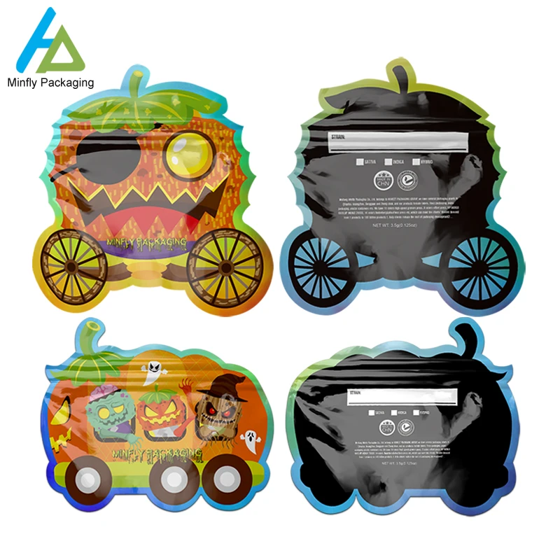 Eco Friendly Recycled Special Custom Shaped Die Cut 7 14 28 3.5g Gummies Childproof Halloween Aluminum Foil Candy Mylar Bag