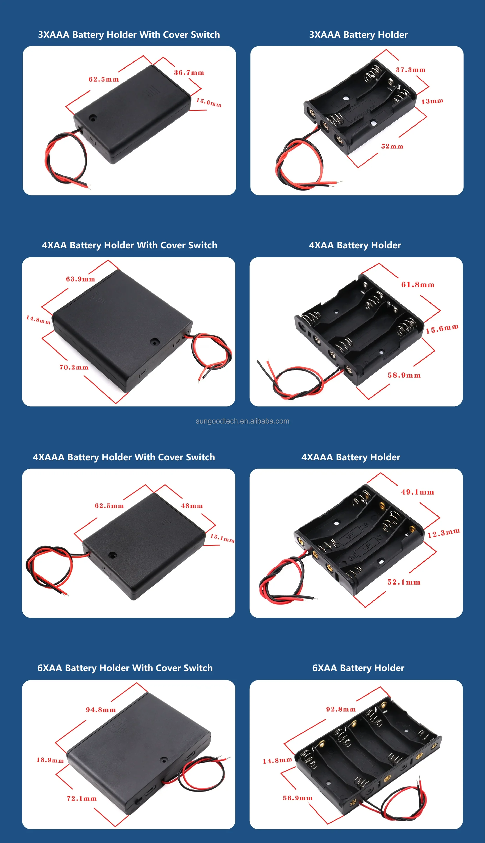 AA Battery Holder With 2510 2.54mm Connector 2pin High Quality 4 Slot Battery Box 4pcs 6V Customized Order