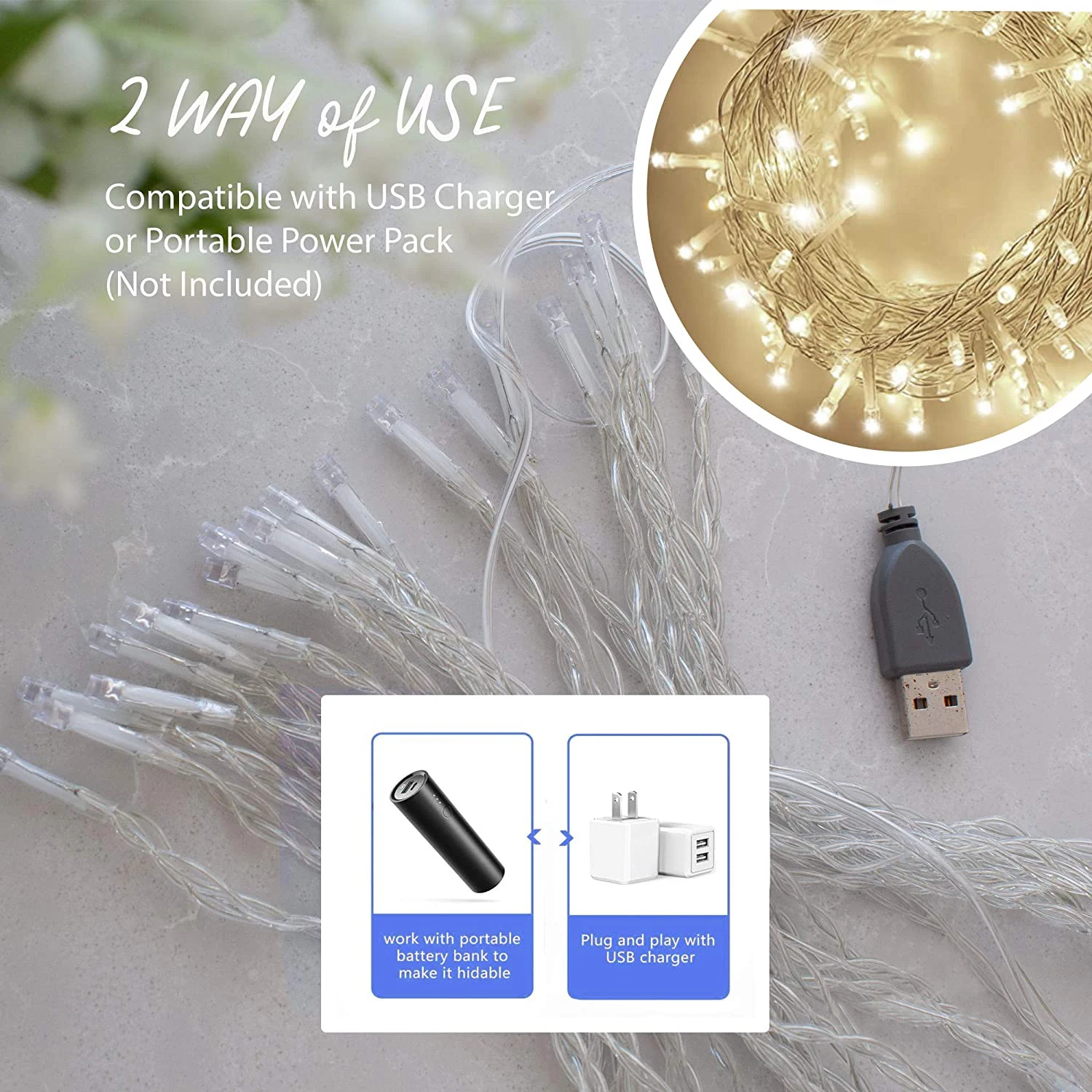 
Outdoor Indoor Fairy Lights and Hanging Set for swing hammock chair 