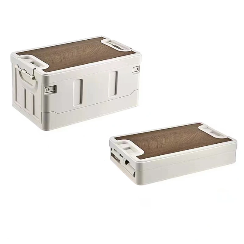 Heavy Duty Plastic Folding Container with Wood Lid European Design Style for Home Living Sundries Decorative Folding Box
