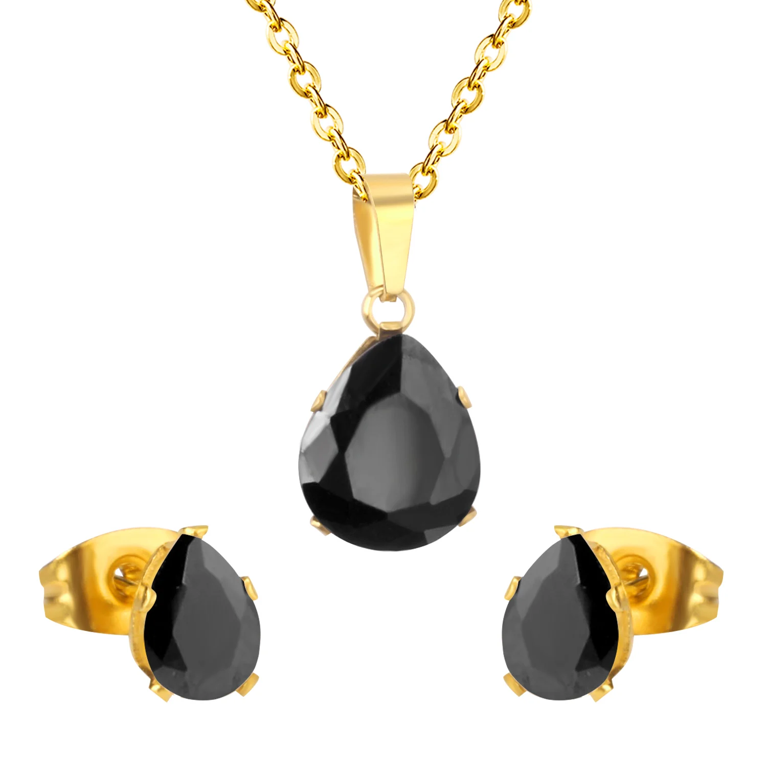 Wholesale Hot Selling  Black Shell Pendant Stainless Steel Jewelry Set Bridal Earrings Necklace Jewelry