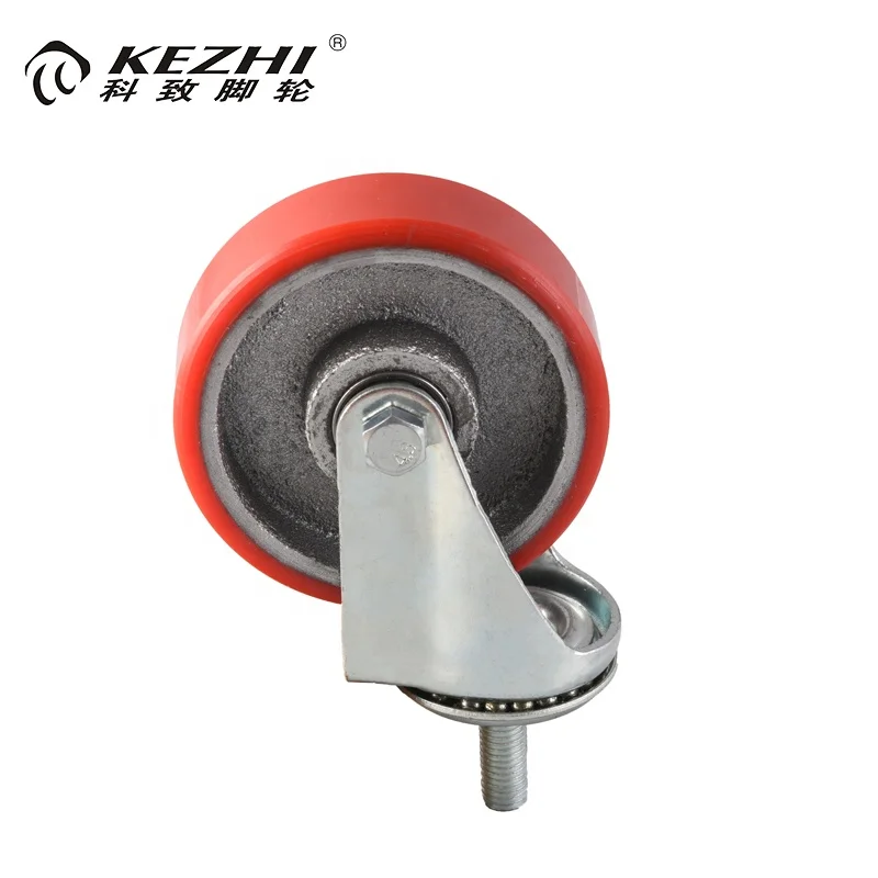 Hot wholesale 5 inch industrial metal threaded pu on cast Iron caster wheels