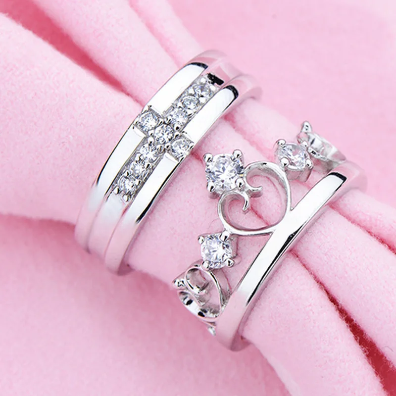Комплект обещаний Anillo De Corona обручальное кольцо с регулируемым крестом и сердцем украшенное короной бриллиантами для свадьбы