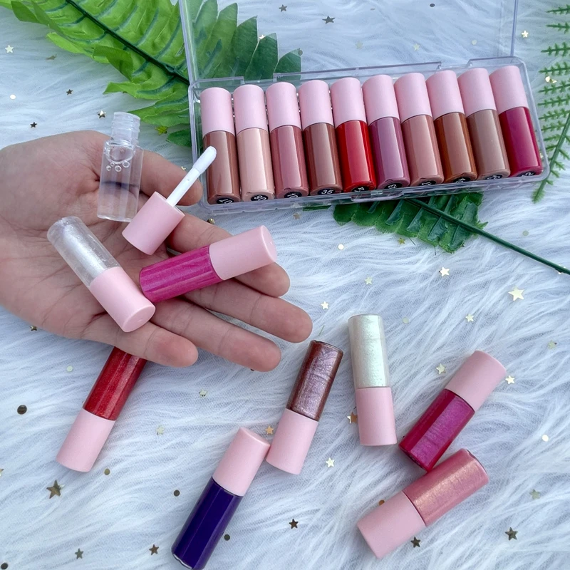 Wholesale 10pcs each set custom small tube lip gloss as sample liquid lipstick