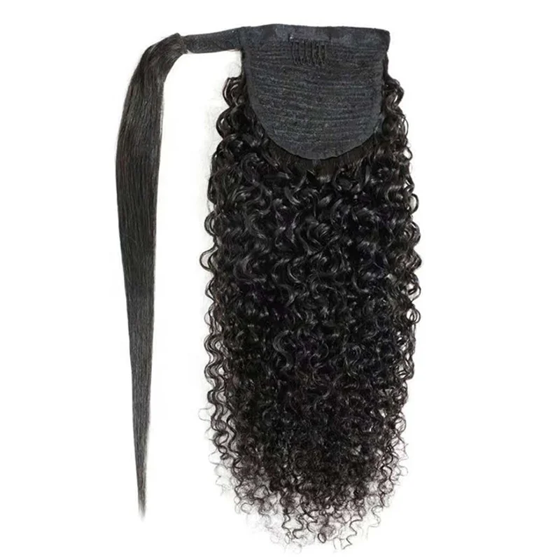 Grade 10A Water Wave Drawstring Ponytail Human Hair Brazilian With Afro Clip In Extensions 2 Combs Remy Natural Wavy Ponytail